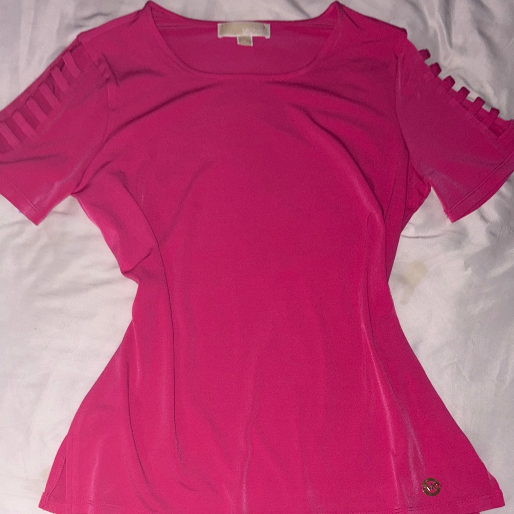Michael Kors Hot Pink Short Sleeve Cutout-Shoulder Tee